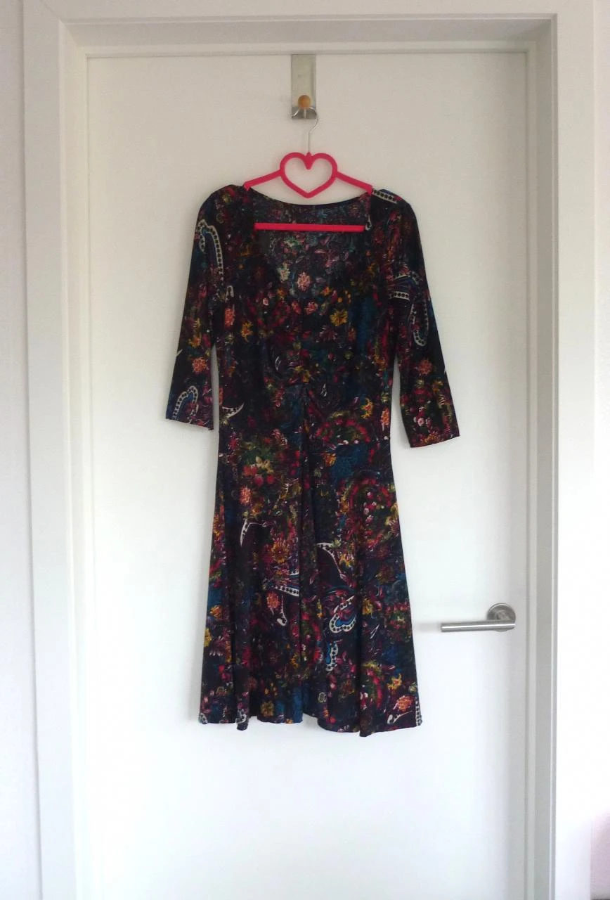 Donker turquoise motief jurk kleed met 3/4 mouwen Maat 38